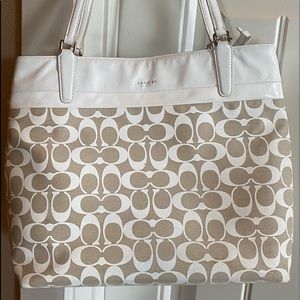 Khaki/white Signature Coach Canvas Tote
